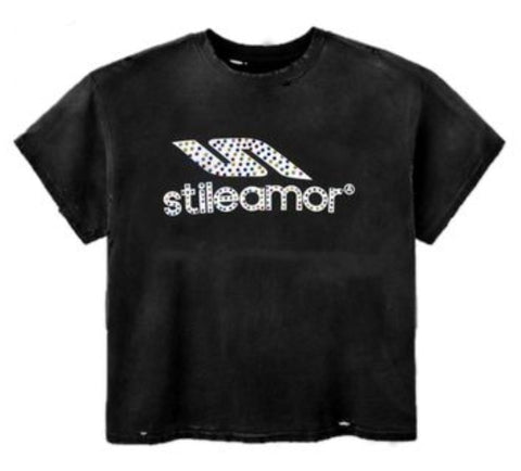 Stile De Amor Black Colorato Rhinestone Tee