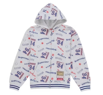 Supreme Mitchell & Ness Teams Zip Up Hooded Sweatshirt White