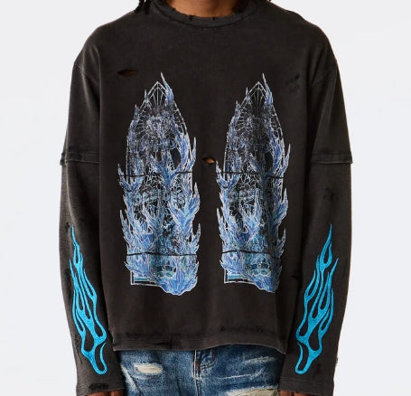Who Decides War Flame Glass Double T-Shirt Coal