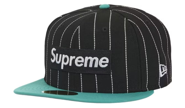 Supreme MLB Teams Box Logo New Era 59Fifty Cap Black Pinstripe