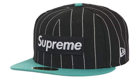 Supreme MLB Teams Box Logo New Era 59Fifty Cap Black Pinstripe