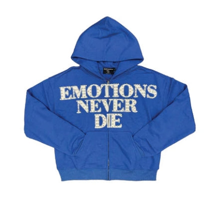 Mixed Emotion Blue ‘End’ Rhinestone Hoodie
