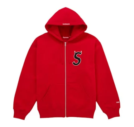 Supreme Devil S Logo Zip Up Hooded Sweatshirt Red