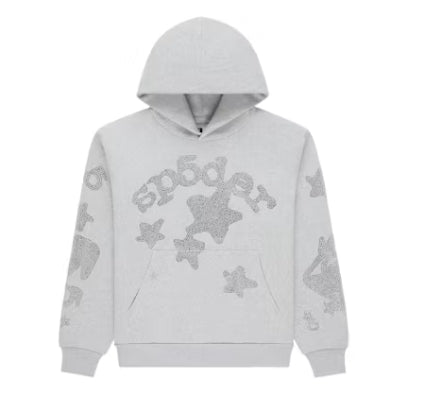 Sp5der Rhinestone Beluga Hoodie Heather Grey