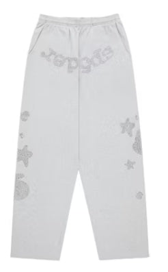 Sp5der Rhinestone Beluga V2 Wide Leg Sweatpants Heather Grey