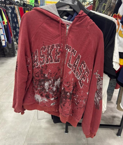 Basketcase Bulldog Zip Up Hoodie Red