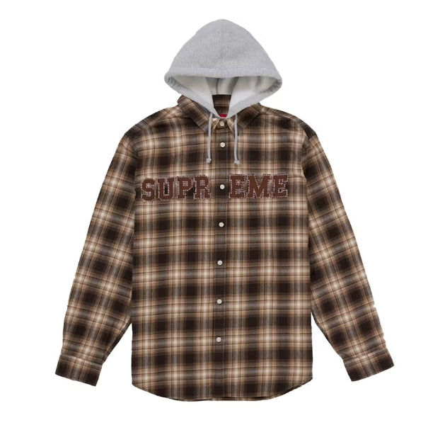 Supreme Applique Hooded Flannel Shirt Brown