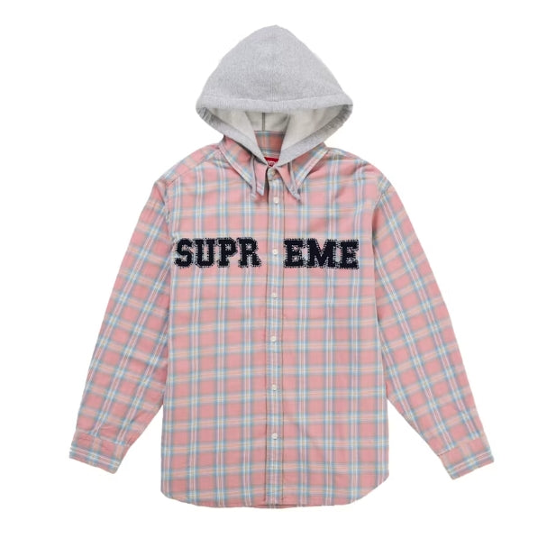 Supreme Applique Hooded Flannel Shirt Pink