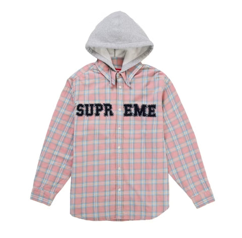 Supreme Applique Hooded Flannel Shirt Pink