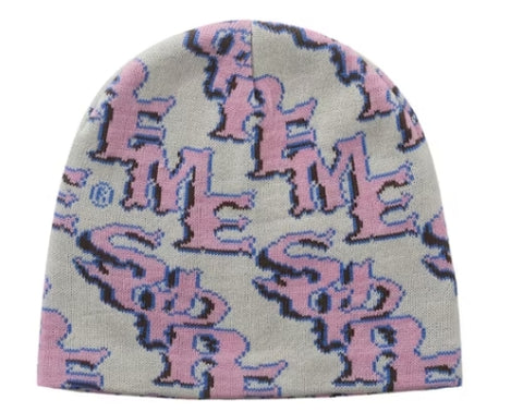 Supreme Slanted Gothic Outline Beanie White/Pink