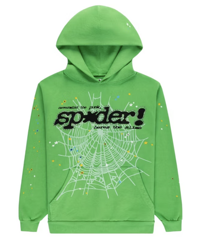 Sp5der Punk V2 Rhinestone Hoodie Bright Green