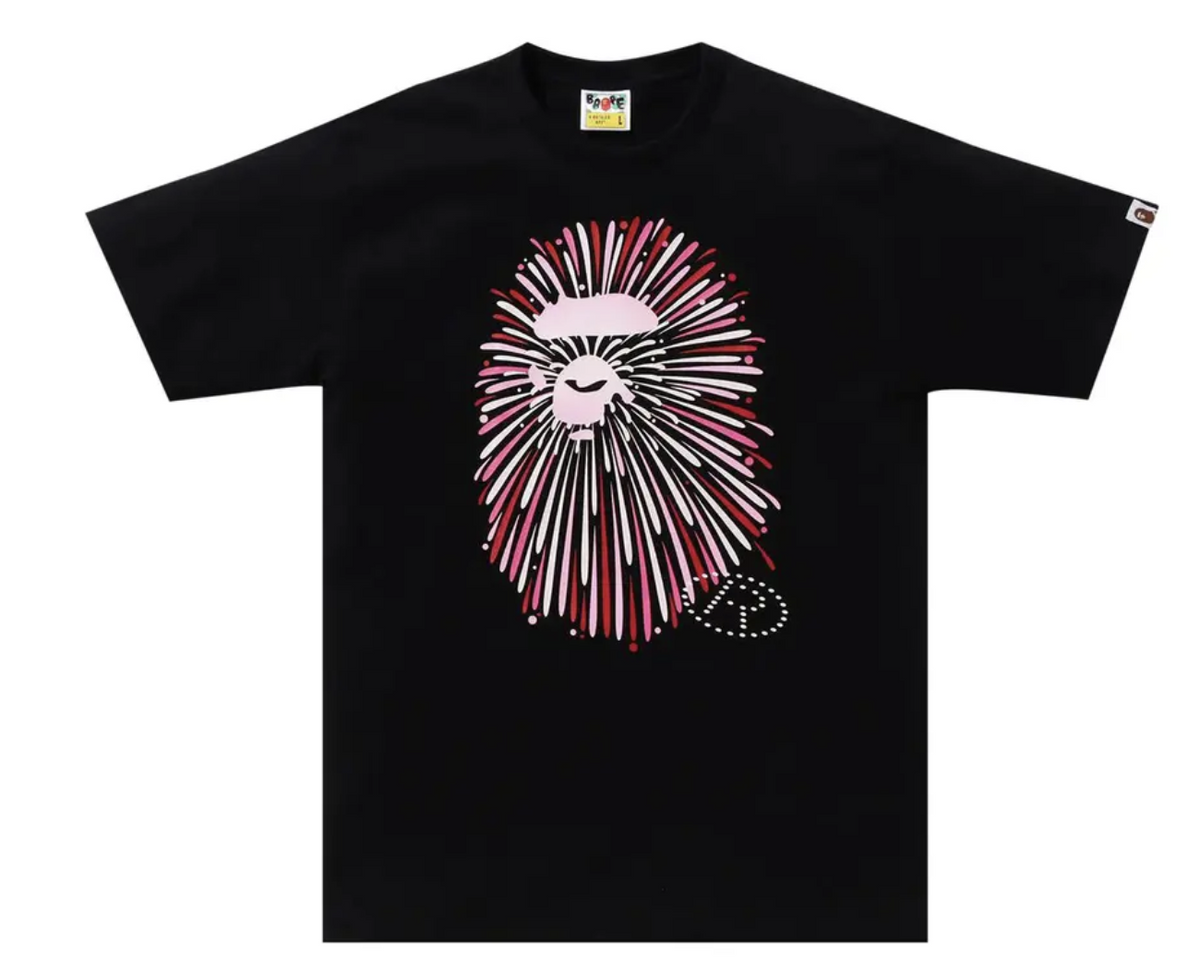 BAPE Ape Head Firework Tee #1 'Black/Pink' *GLOW IN DARK*