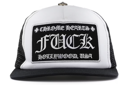 Chrome Hearts FUCK Hollywood Trucker Hat Black/White