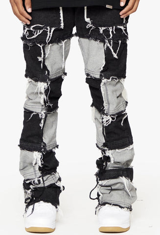 Valabasas "THREADS” BLACK WHITE STACKED FLARE JEAN