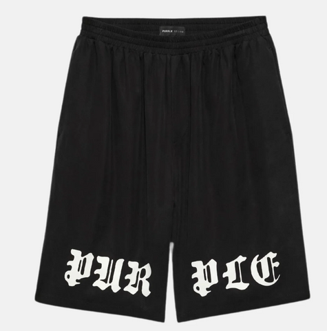 Purple Brand Black Gothic Wordmark Lyocell Shorts