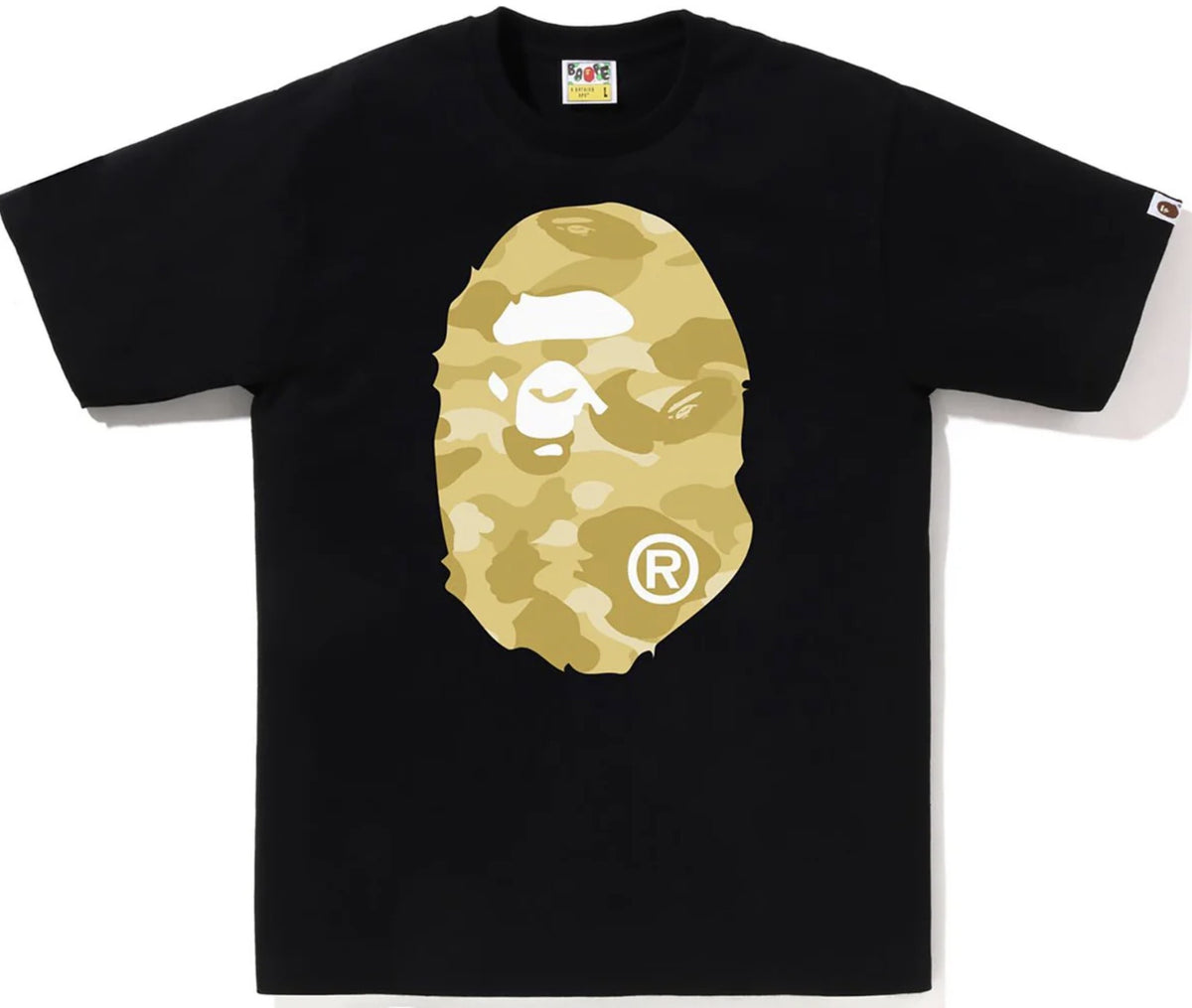 BAPE Color Camo Gold Big Ape Head Black Tee