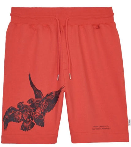 Purple Brand Bird Print Cotton Red Track Shorts
