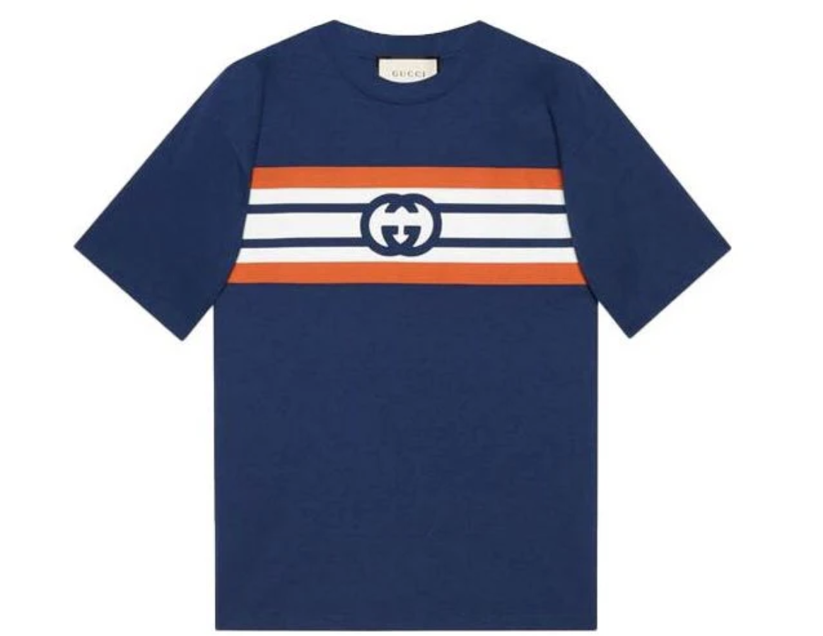Gucci Interlocking G Stripe Print Blue Tee Pre-Owned
