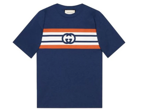 Gucci Interlocking G Stripe Print Blue Tee Pre-Owned