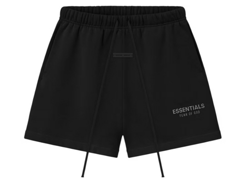Fear of God ESSENTIALS Jet Black Soccer Fleece Sweat Shorts