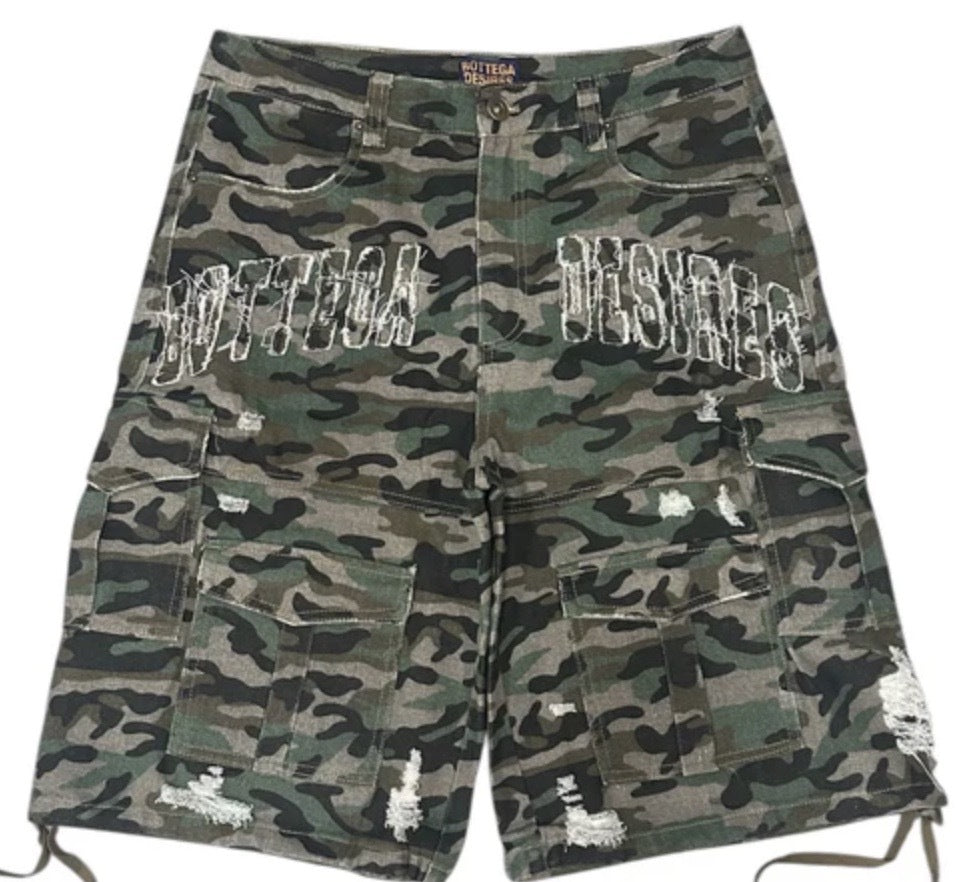 Bottega Desires Camo Cargo Shorts