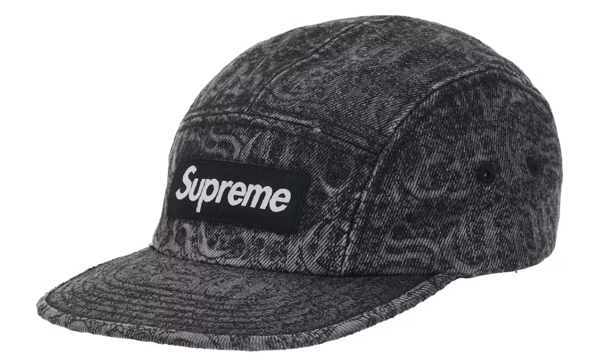 Supreme Stitched Old English Denim Camp Cap Black Denim