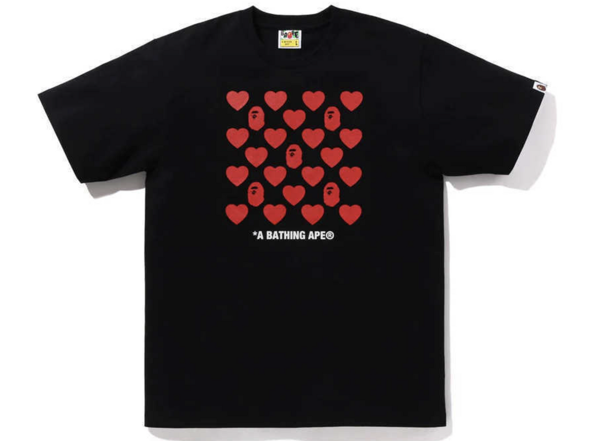 BAPE Heart Pattern Black Tee