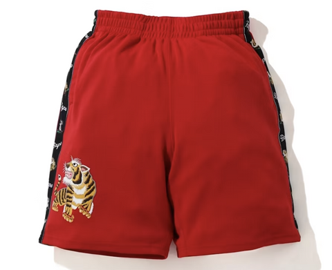 BAPE Tiger Jersey Wide Shorts Red