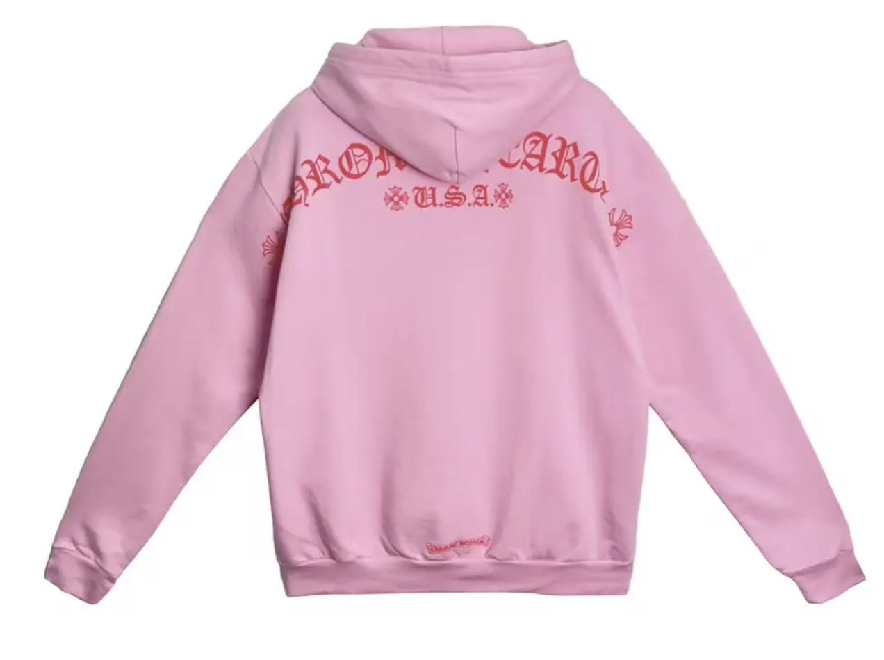 Chrome Hearts Back USA Script Logo Pink Hoodie