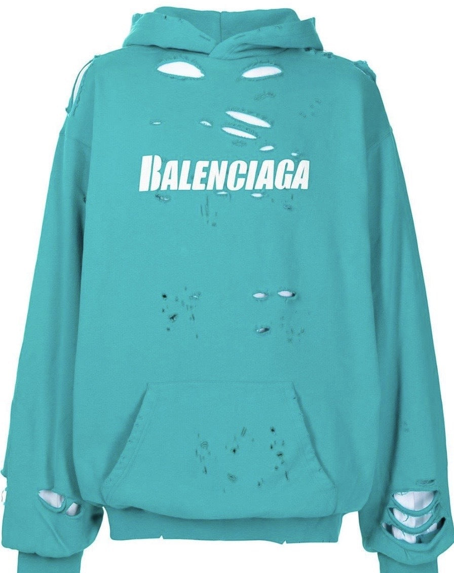 Balenciaga Ripped Hoodie Teal