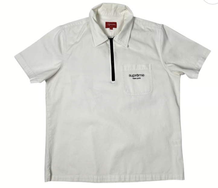 Supreme Twill Half Zip Polo White Pocket Short Sleeve SS16 Pre-Owned