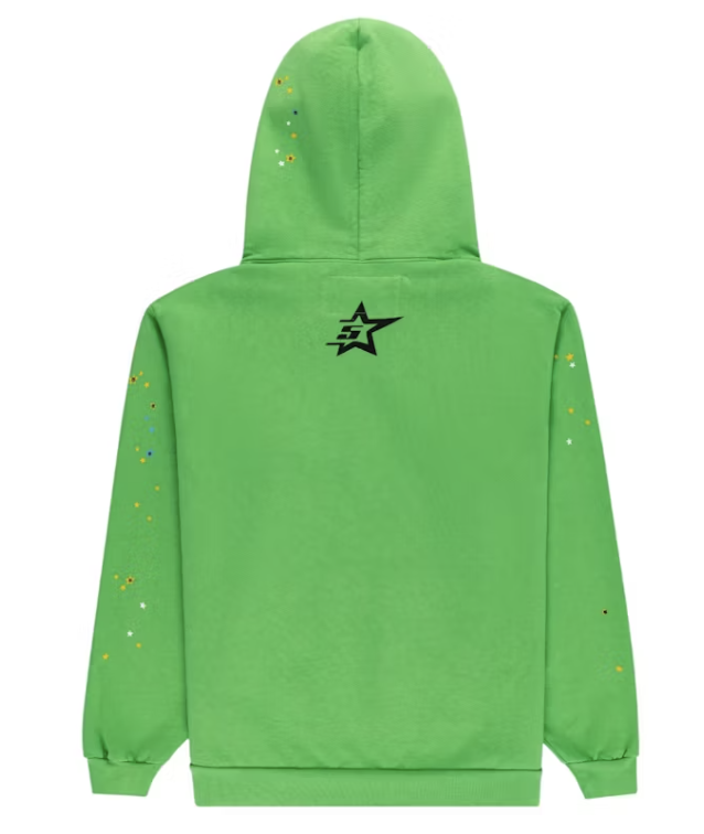 Sp5der Punk V2 Rhinestone Hoodie Bright Green