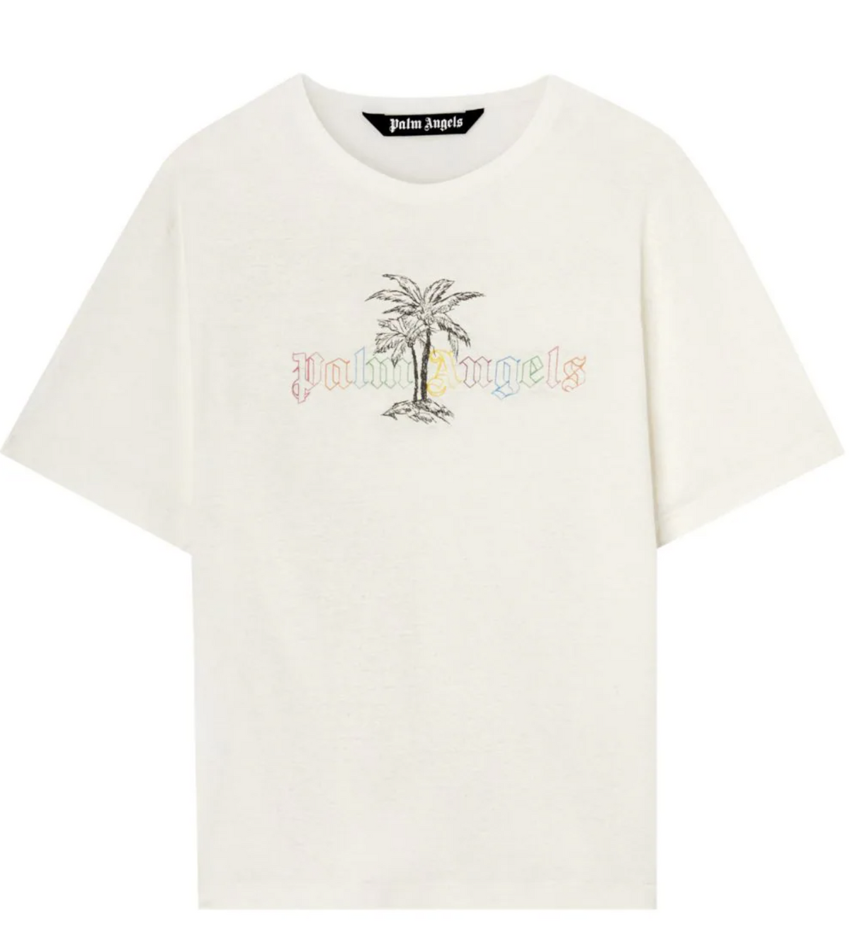 Palm Angels Multi Color Logo Embroidered Cream Tee