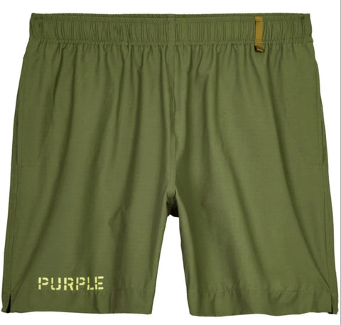 Purple Brand  Logo Print Track Olive Shorts