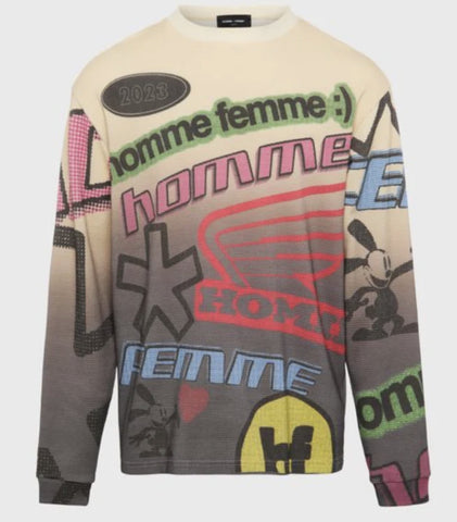 Homme Femme Moto Thermal Long Sleeve Cream/Black