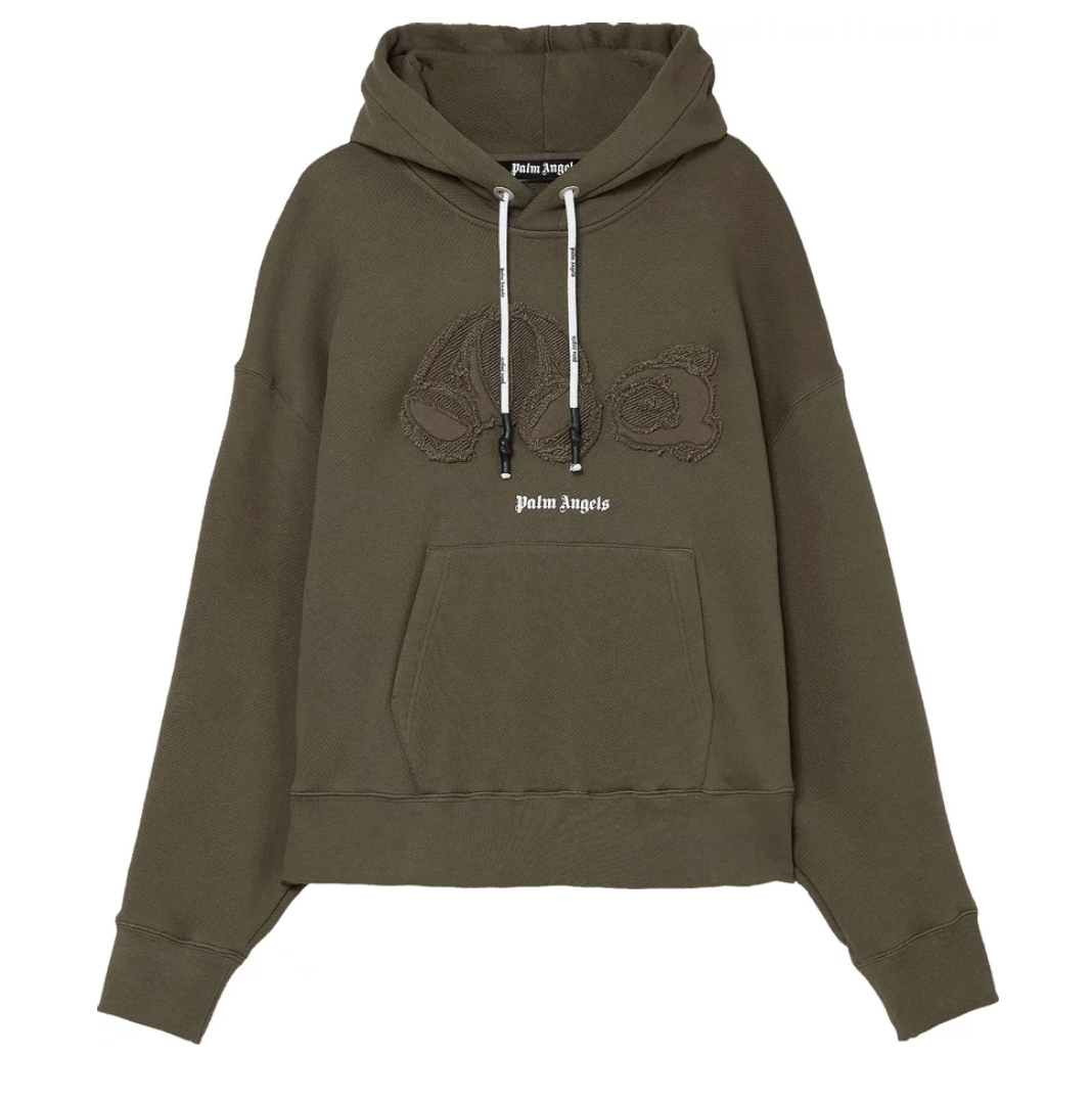 Palm Angels Bear Hoodie Military Olive