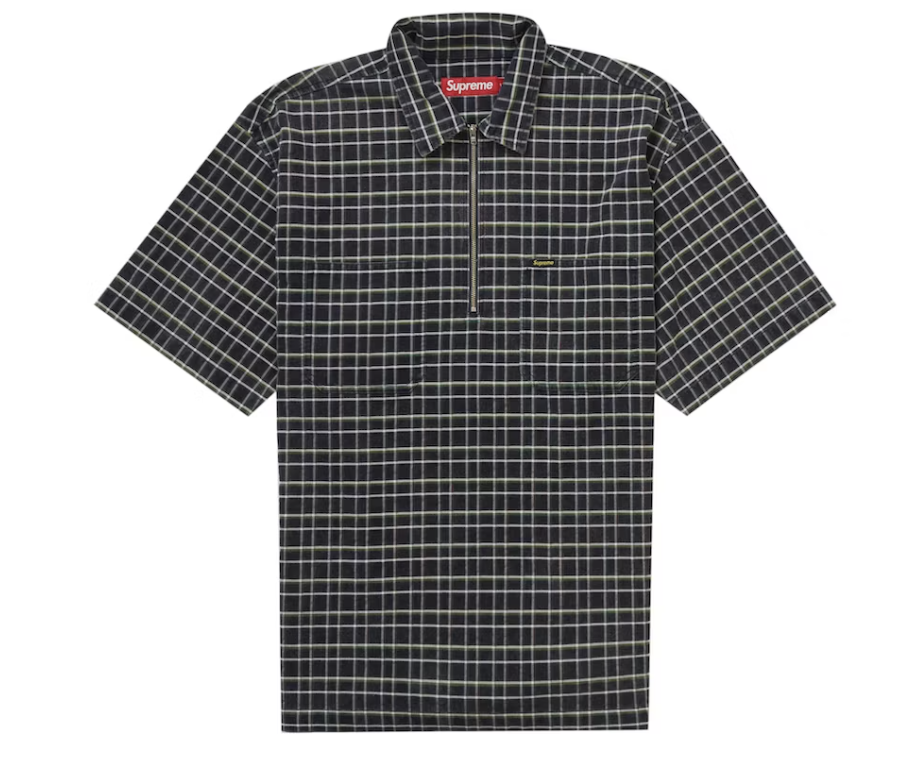 Supreme Plaid Corduroy Half Zip S/S Shirt Navy