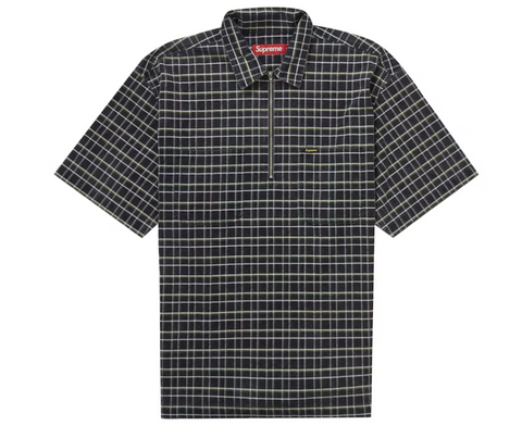 Supreme Plaid Corduroy Half Zip S/S Shirt Navy