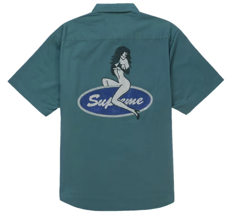 Supreme Rhinestone Pin Up S/S Work Shirt Green