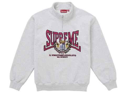 Supreme Crest Applique Half Zip Pullover Ash Grey