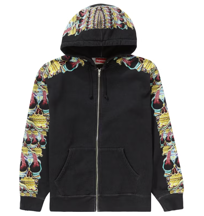 Supreme Skulls Zip Up Hooded Sweatshirt Black Pre-Owned