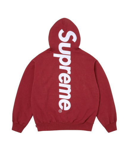 Satin Appliqué Hooded Sweatshirt Red