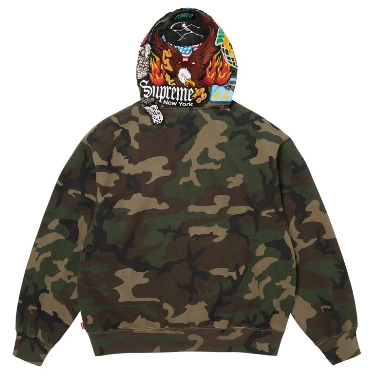 Supreme Patches Zip Up Hooded Sweatshirt Woodland Camo