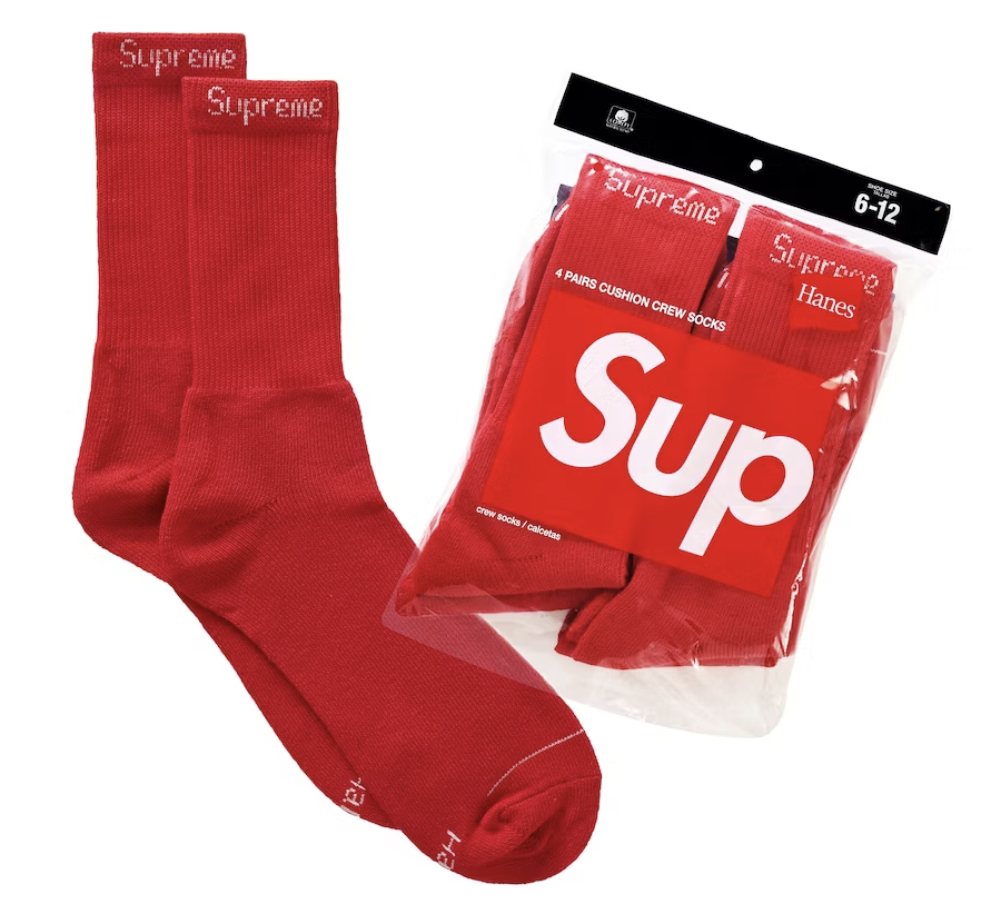 Supreme/Hanes 4 Pack Socks Red